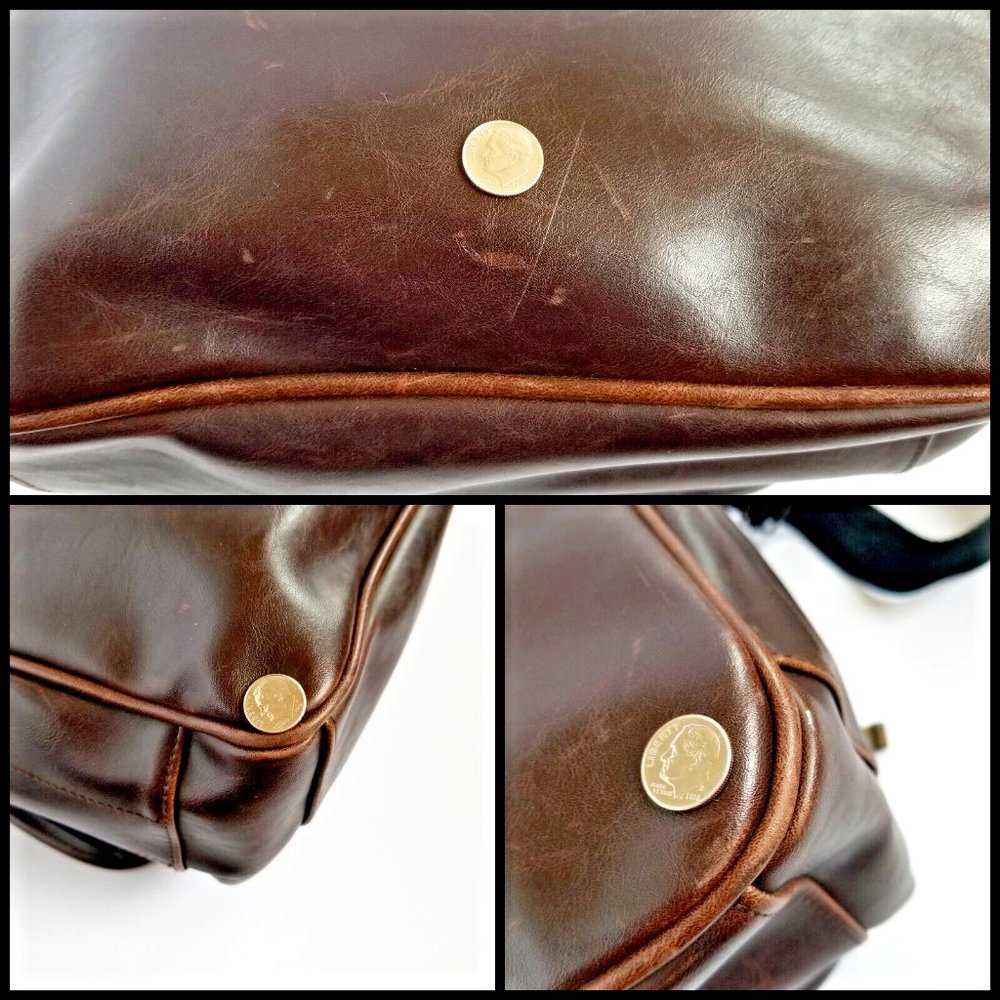 Vintage TOTES Brown Genuine Leather Messenger Bag Crossbody Satchel - Picture 13 of 13